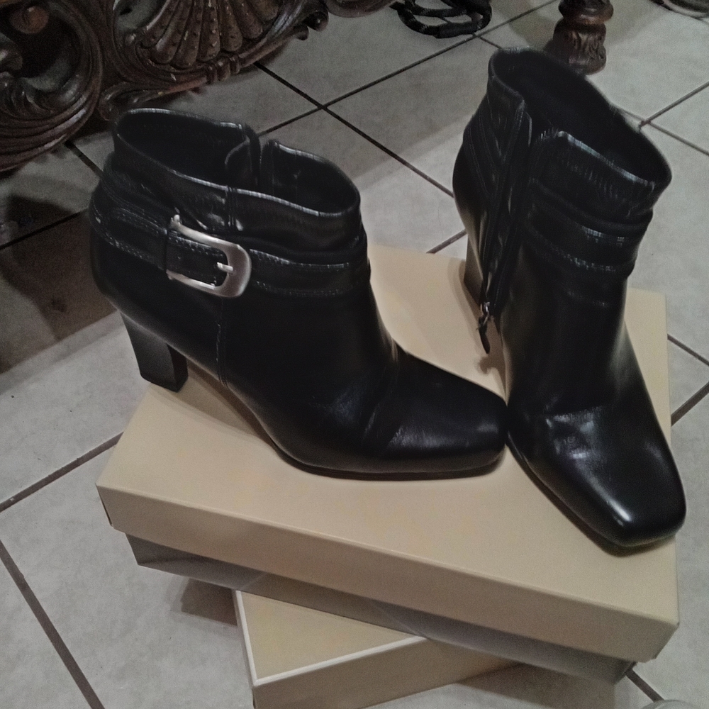 Franco Sarto Black Ankle Booties with Silver Buckle